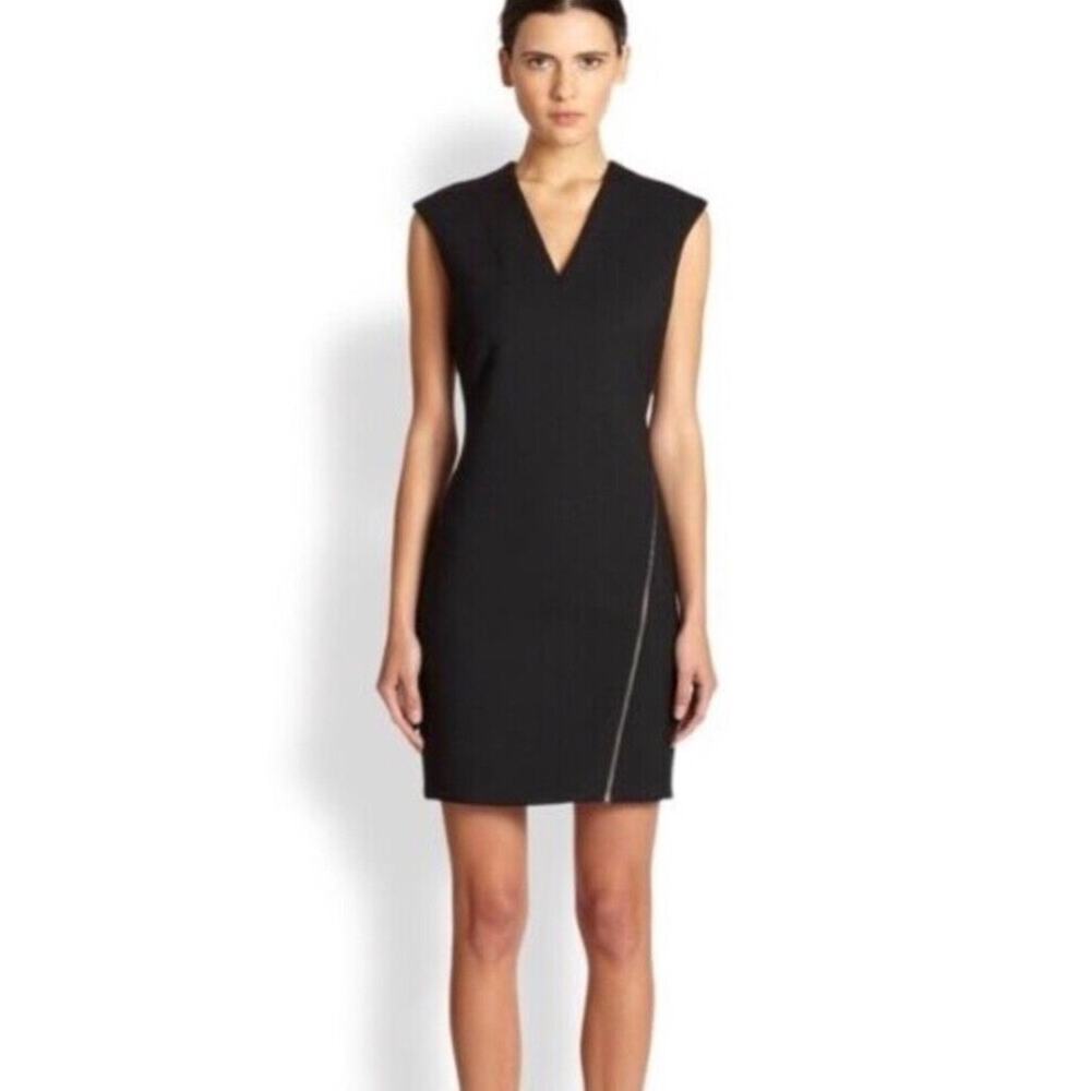 HELMUT LANG Black Wool Blend Moto Stretch Angle Zipper Dress Size XS